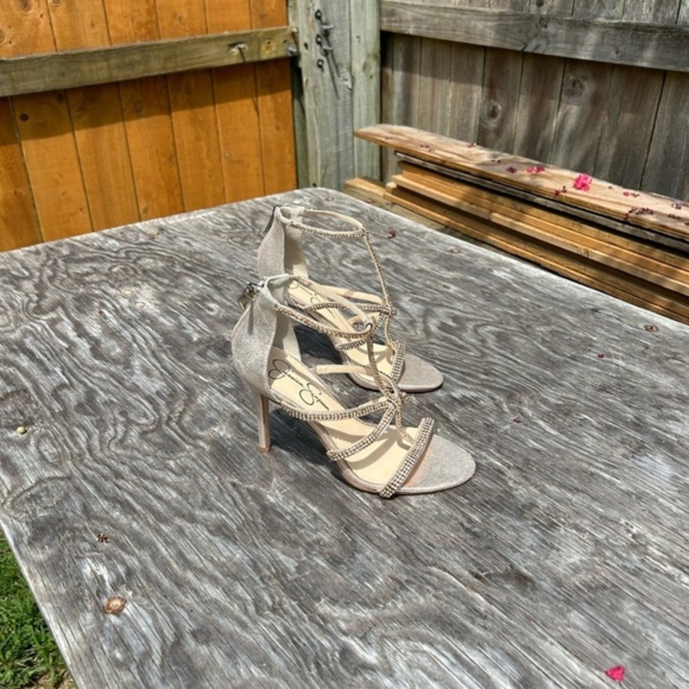 Jessica Simpson Champagne Rhinestone Strappy High Heels